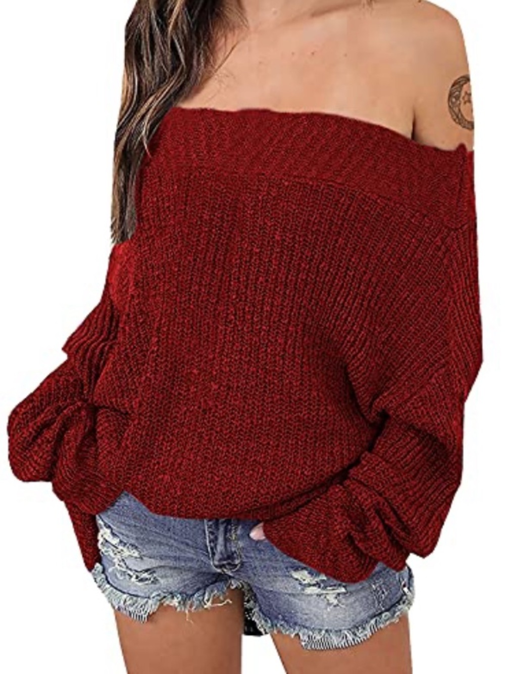 Women’s Off-Shoulder Red Oversized Sweater